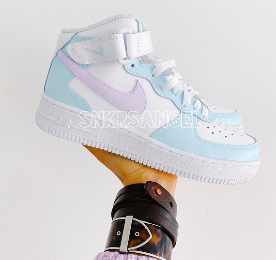 Custom nike air force 1 mid baby blauw lila paars - Etsy België