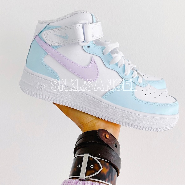 Custom nike air force 1 mid baby blue lilac purple