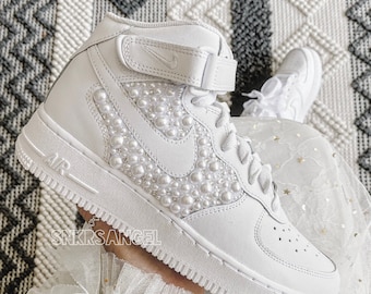 Nike Wedding personalized sneakers, prom, graduation pearl swarovski crystal bridal shoes, AF 1 wedding bling sneakers