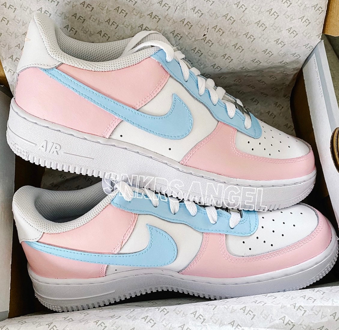 Custom Nike Air Force 1 Low Sneakers Baby Pink Baby Blue 