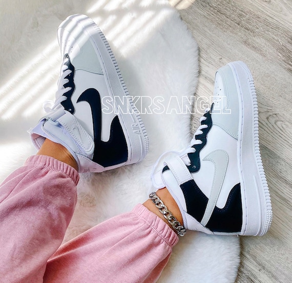 Custom Air Force 1 Mid Gray and Black Womens AF1 Nike 