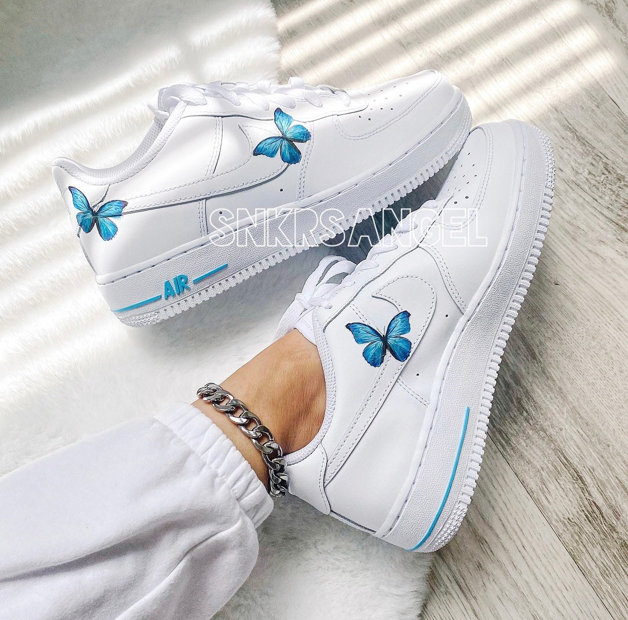 blue butterfly air force 1s
