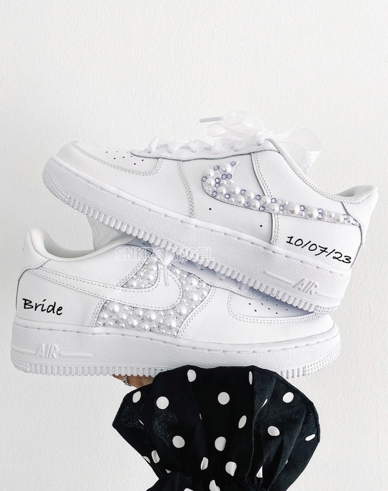 Bling wedding bride personalized sneakers pearl swarovski air force 1 nike shoes image 6