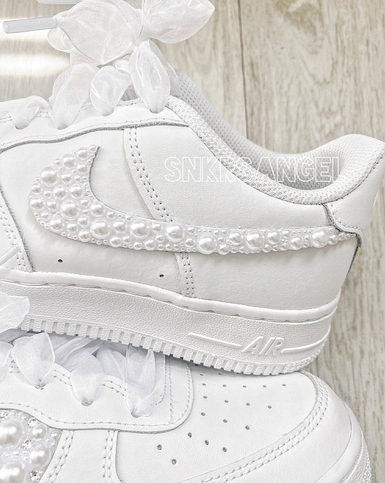 Nike Wedding personalized sneakers, prom, graduation pearl swarovski crystal bridal shoes, AF 1 wedding bling sneakers image 3