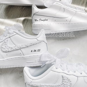 Nike Wedding personalized sneakers, prom, graduation pearl swarovski crystal bridal shoes, AF 1 wedding bling sneakers image 6