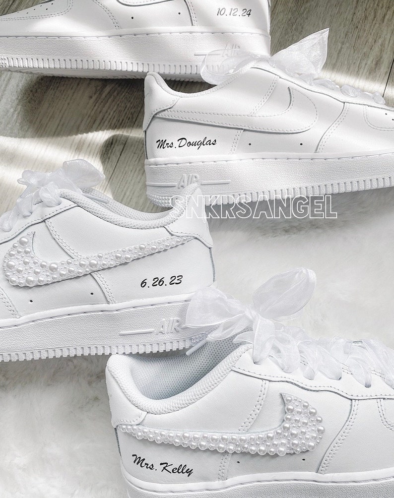 Nike Wedding personalized sneakers, prom, graduation pearl swarovski crystal bridal shoes, AF 1 wedding bling sneakers image 6