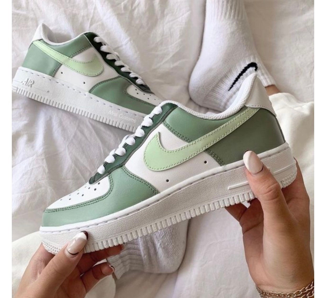 Vintage Green Embossed LV Custom Air Force One Sneakers for Woman –  WendyCustom