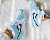 Blue Custom Air Jordan 1 Mid Nike Womens Sneaker Black - Etsy