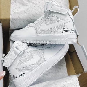 Nike Wedding personalized bride sneakers, prom, graduation pearl crystal bridal shoes, AF 1 wedding bridal bling sneakers