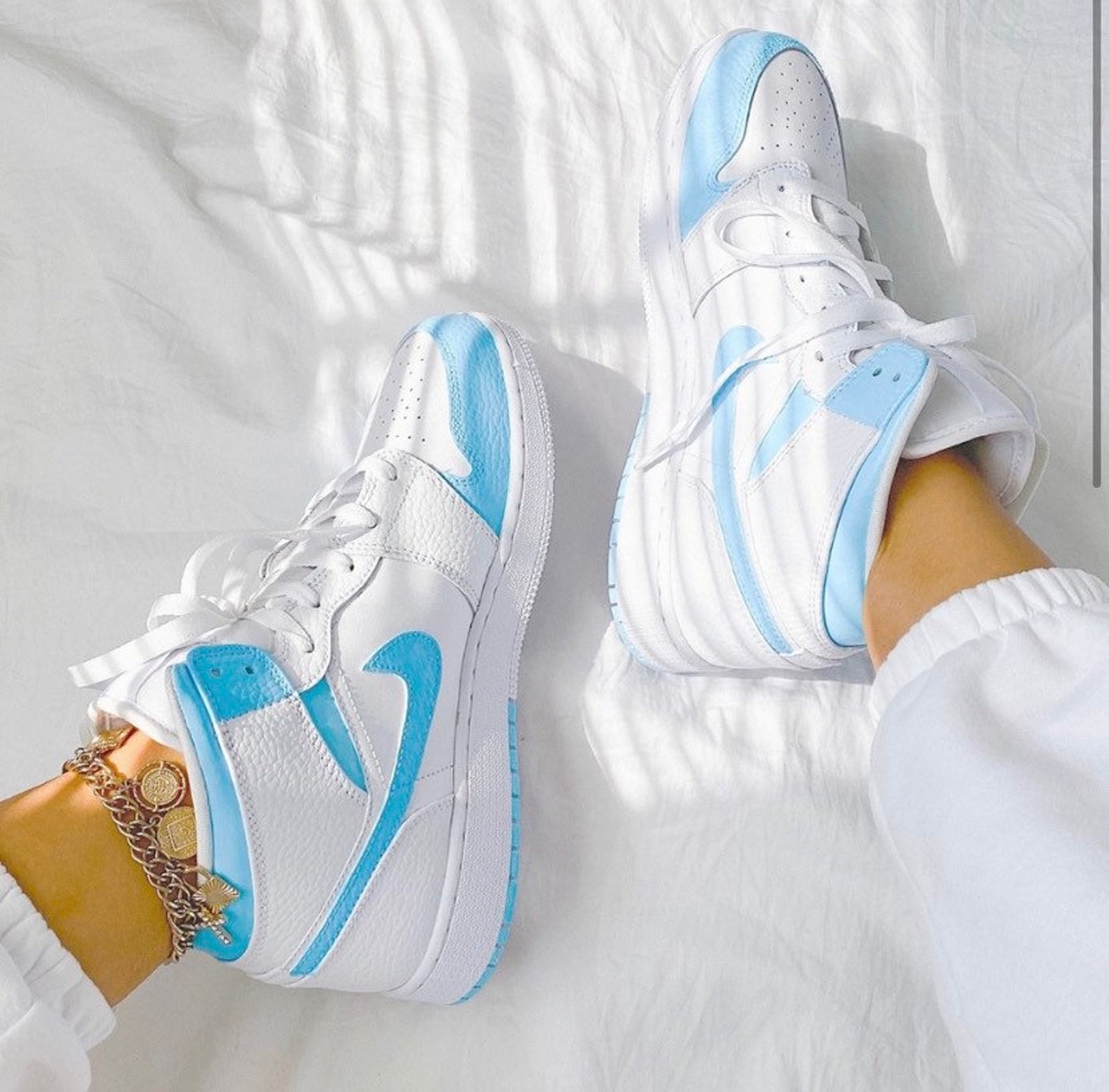 custom light blue jordans
