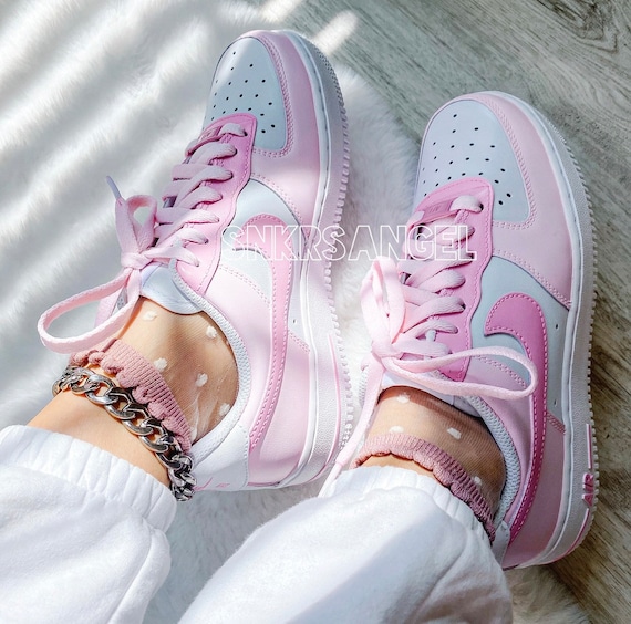 Custom nike air force 1 low baby pink/hot pink sneakers