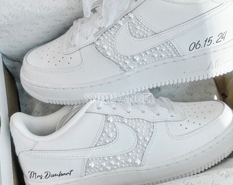 Bling wedding bride personalized sneakers pearl air force 1 nike shoes