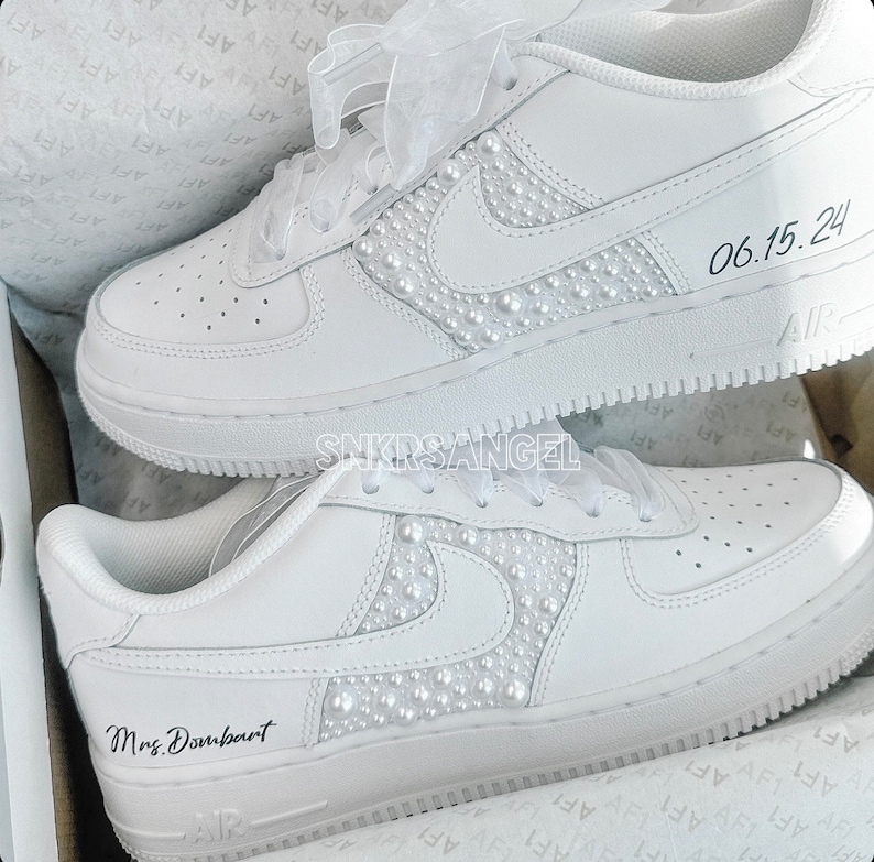 Bling wedding bride personalized sneakers pearl air force 1 nike shoes
