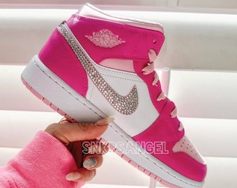 Nike Air Jordan 1 Mid Hot Pink Barbie Pink Baby Pink Strass Kristall Glitzer Turnschuhe