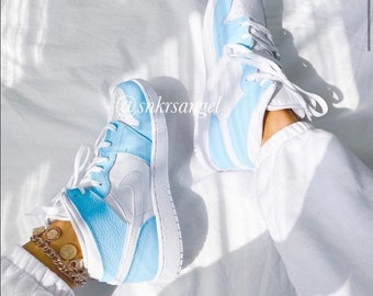 Baby Blue Custom Air Jordan 1 Mid - Zapatillas Nike unisex, AIR JORDAN 1