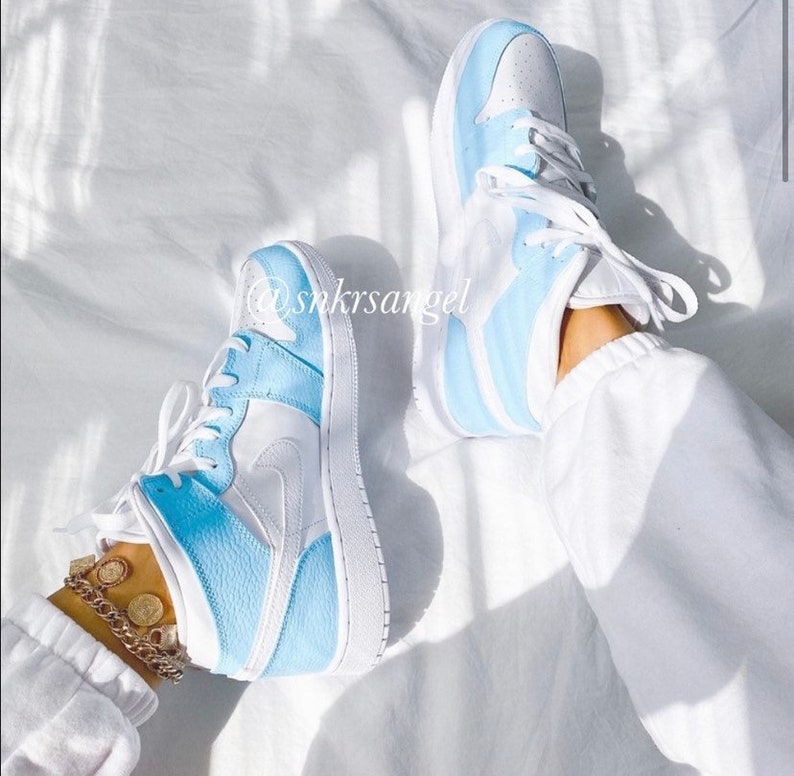 Baby Blue Custom Air Jordan 1 Mid - Unisex Nike shoes, AIR JORDAN 1 image 1