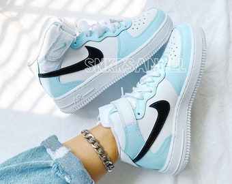 Niestandardowe buty nike air force 1 mid baby blue jasnoniebieski czarny