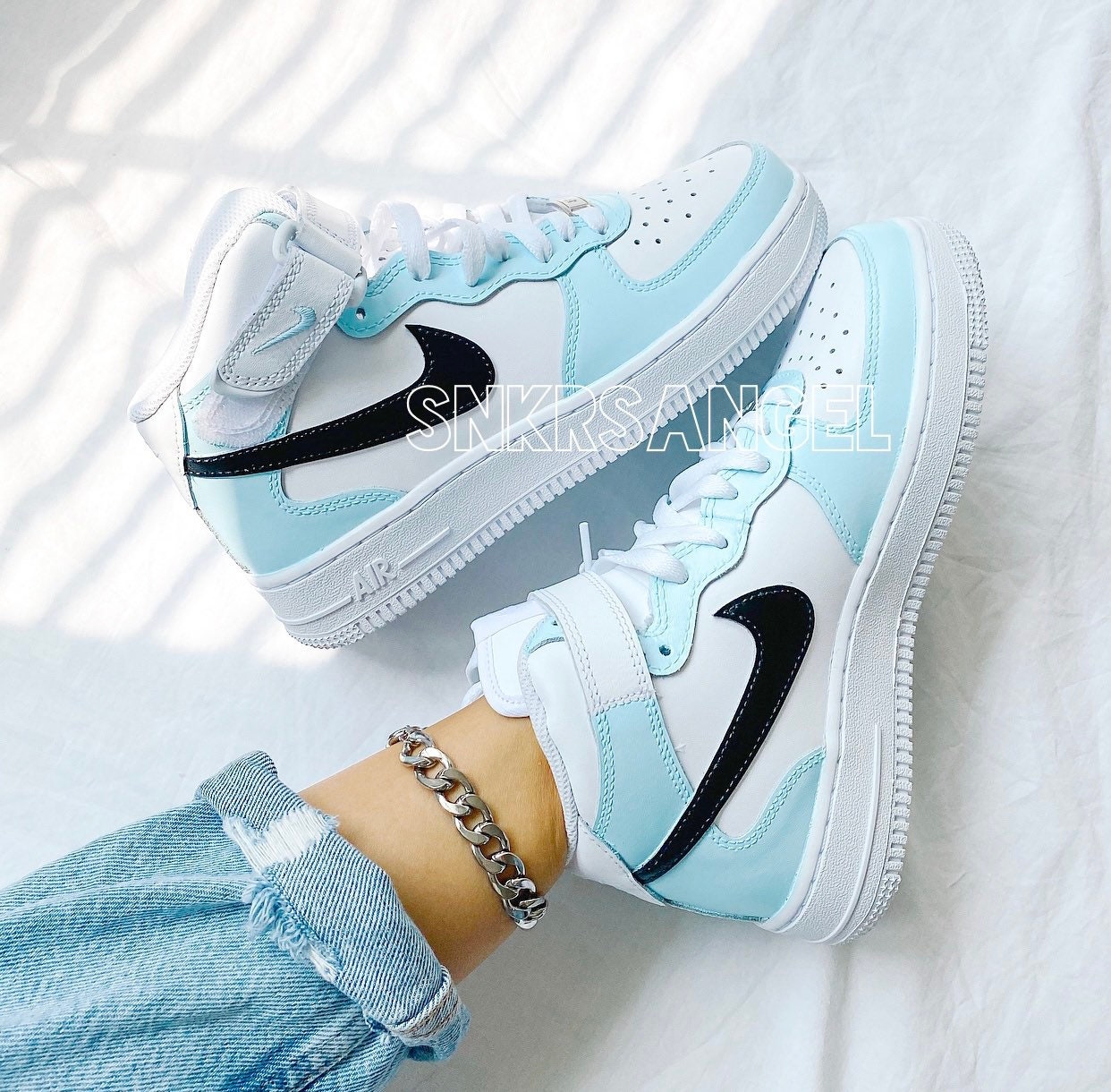 puberteit onhandig Beeldhouwer Custom Nike Air Force 1 Mid Baby Blue Light Blue Black - Etsy