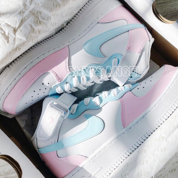 Custom nike air force 1 mid baby pink baby blue