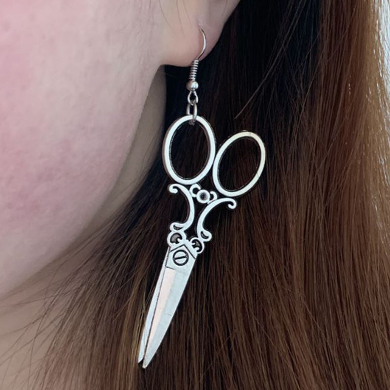 Sewing Scissors Hairdresser Shears Drop Earring Antiqued Silver Earrings Scissor Earrings