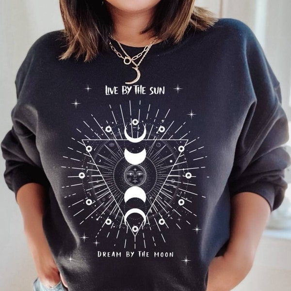 Herbst Sweatshirt, Boho Kleidung, Pullover Damen, Sweatshirt Vintage, Sonne Mond und Sterne Sweatshirt, Halloween Shirt