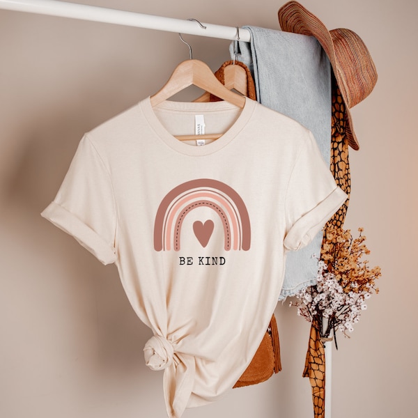 Boho Regenbogen T-Shirt, Boho Kleidung, Ethno Style, Hippie T-Shirt, Cottagecore Kleidung, T-Shirt für Damen, rainbow shirt, boho shirt