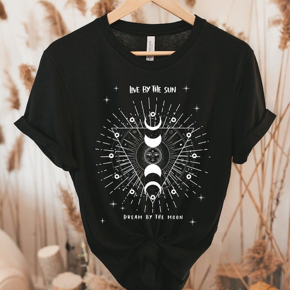 boho kleidung, boho shirt,Ethno Kleidung, Boho T-Shirt, magisches Damen T-Shirt, fairycore, Sonne Mond und Sterne, wicca shirt, spirituell