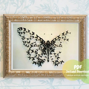 Butterfly made of mini Butterflies Counted cross stitch chart Pattern in PDF for Instant Download, Animal theme pattern, home decor