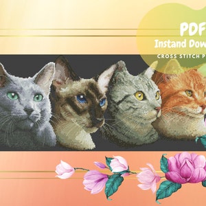 Cats portrait Counted cross stitch chart Pattern in PDF for Instant Download, home decor