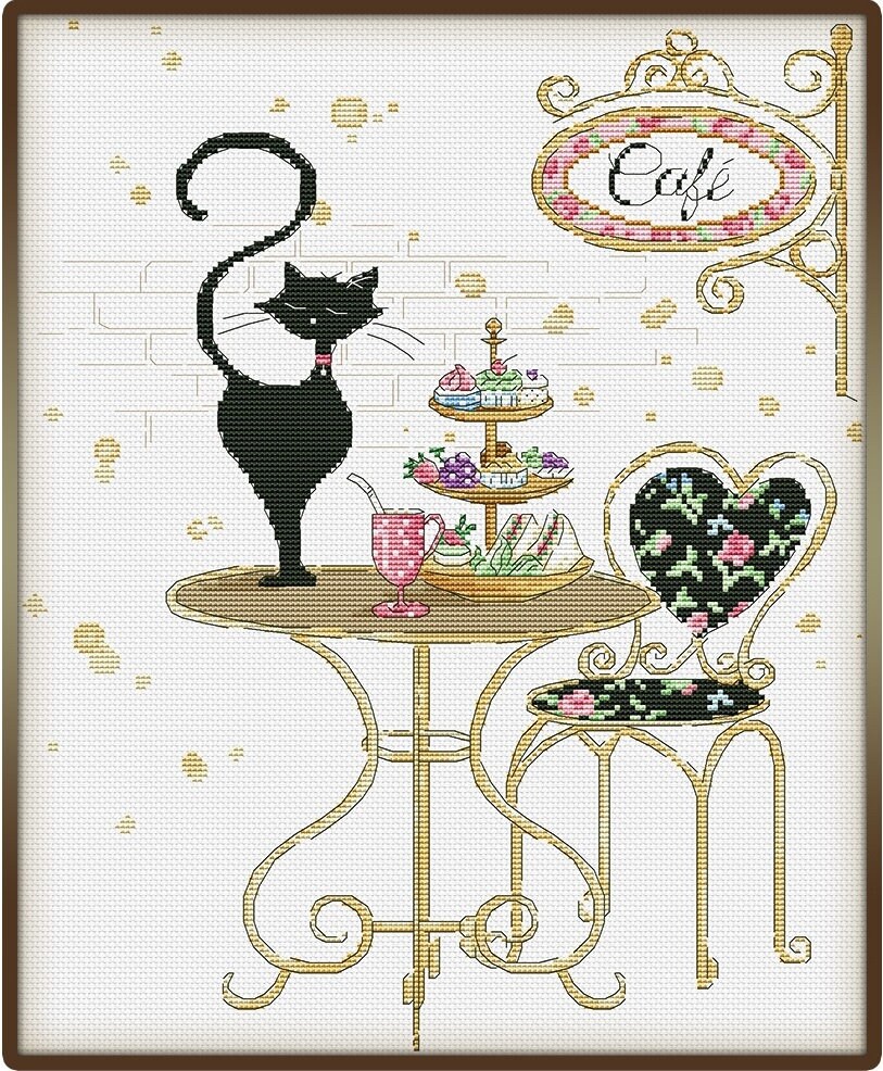 Cat Cafe Counted Cross Stitch Chart Pattern in PDF for Instant Download ...