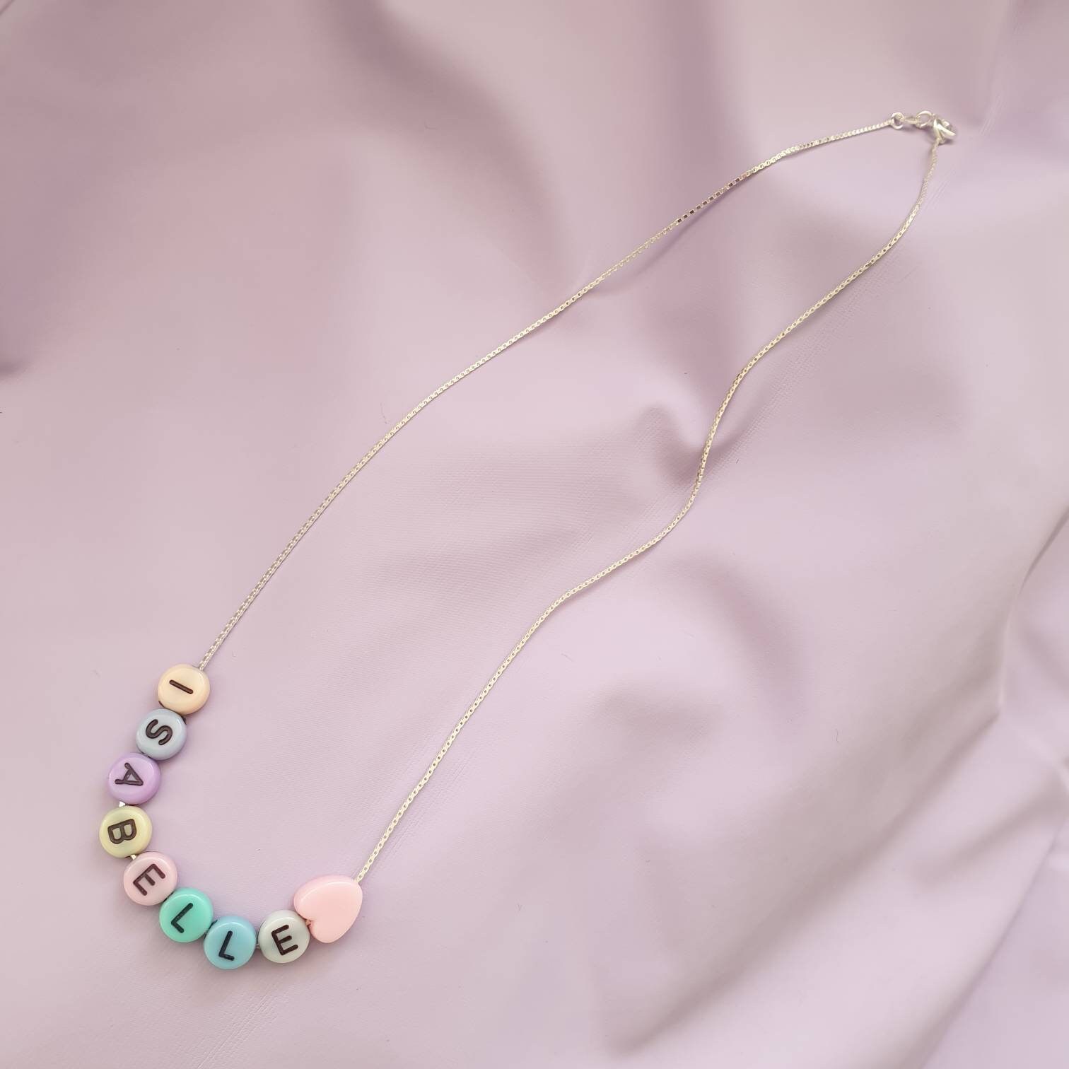 Sterling Silver Personalised Acrylic Bead Necklace Name Etsy