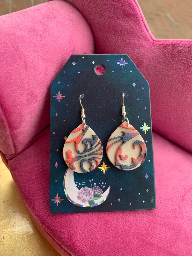Marble Geode Earrings Pair Polymer Clay Emboss