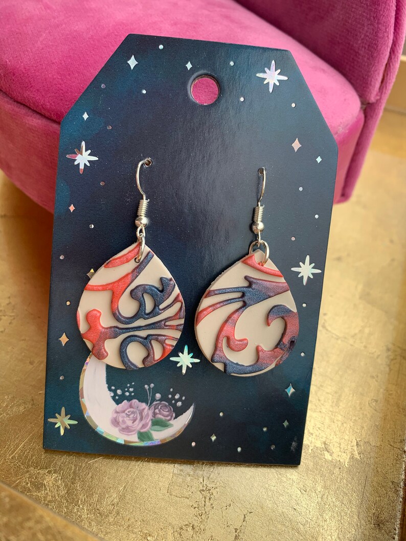 Marble Geode Earrings Pair Polymer Clay Emboss