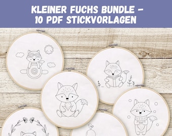 May include: A set of 10 embroidery patterns featuring cute fox illustrations. The patterns are designed for embroidery hoops and include a variety of designs, such as a fox wearing a scarf, a fox reading a book, and a fox flying a plane.