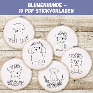 Embroidery template "flower dogs" / learn to embroider / embroidery pattern children / embroidery for beginners / embroidery template PDF / hand embroidery pattern
