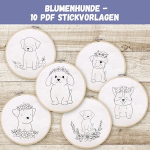 Embroidery template "flower dogs" / learn to embroider / embroidery pattern children / embroidery for beginners / embroidery template PDF / hand embroidery pattern