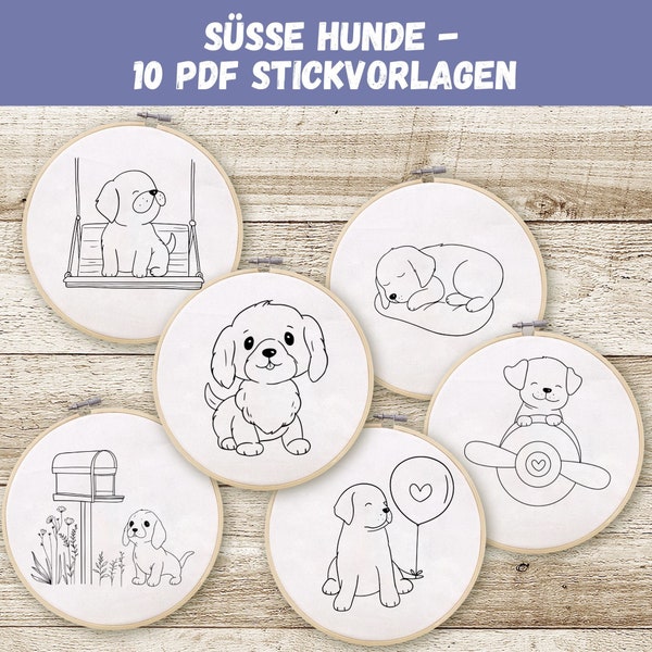 Stickvorlage "Süsse Hunde" / Sticken Lernen / Stickmuster Kinder / Sticken für Anfänger / Stickvorlage PDF / Handstickmuster