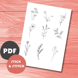 Digital embroidery pattern Stick and Stitch Small Wildflowers Flowers Embroidery Embroidering clothes Embroidery kit Embroidery for beginners Modern embroidery