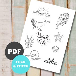 Digital embroidery pattern Stick and Stitch Beachlife Beach Sea Embroidery Embroidering clothes Embroidery set Embroidery for beginners Modern embroidery