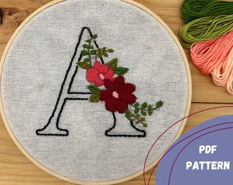 Embroidery templates alphabet / 26 letters / monogram / embroider flowers / gift for birth, christening or wedding / learn to embroider