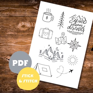 Digital embroidery pattern Stick and Stitch Camping Outdoor Embroidery Embroidering clothes Embroidery kit Embroidery for beginners Modern embroidery