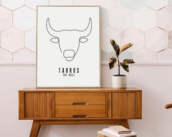 Taurus | line art print | aesthetic apartment art | trendy printable art | star sign print aesthetic | zodiac print | astrology art