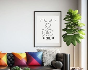 CAPRICORN | line art print | aesthetic apartment art | trendy printable art | star sign print aesthetic | zodiac print | astrology art