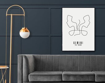 GEMINI | line art print | aesthetic apartment art | trendy printable art | star sign print aesthetic | zodiac print | astrology art