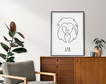 Leo | line art print | aesthetic apartment art | trendy printable art | star sign print aesthetic | zodiac print | astrology art