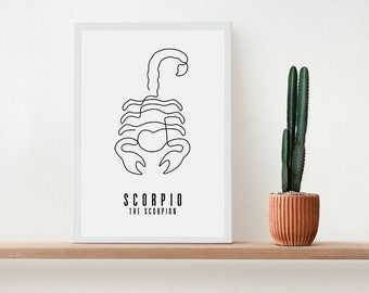 Scorpio | line art print | aesthetic apartment art | trendy printable art | star sign print aesthetic | zodiac print | astrology art