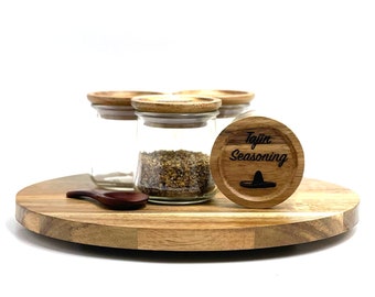 Glass Spice Jar • Spice Containers •  Wood Lid Spice Holder • Custom Spice Jar • Spice Storage Containers • Acacia Wood Lid