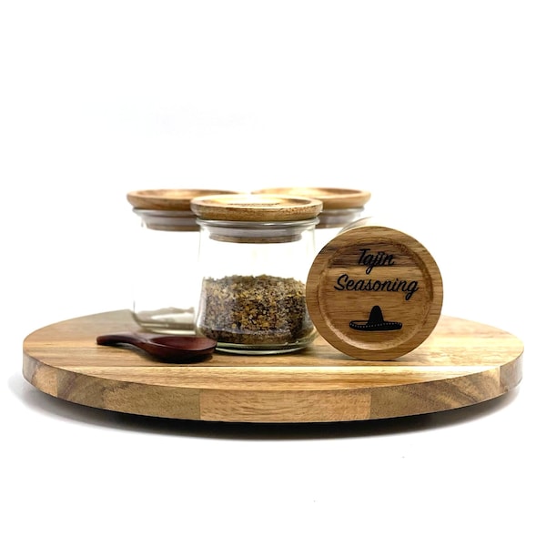 Glass Spice Jar • Spice Containers •  Wood Lid Spice Holder • Custom Spice Jar • Spice Storage Containers • Acacia Wood Lid