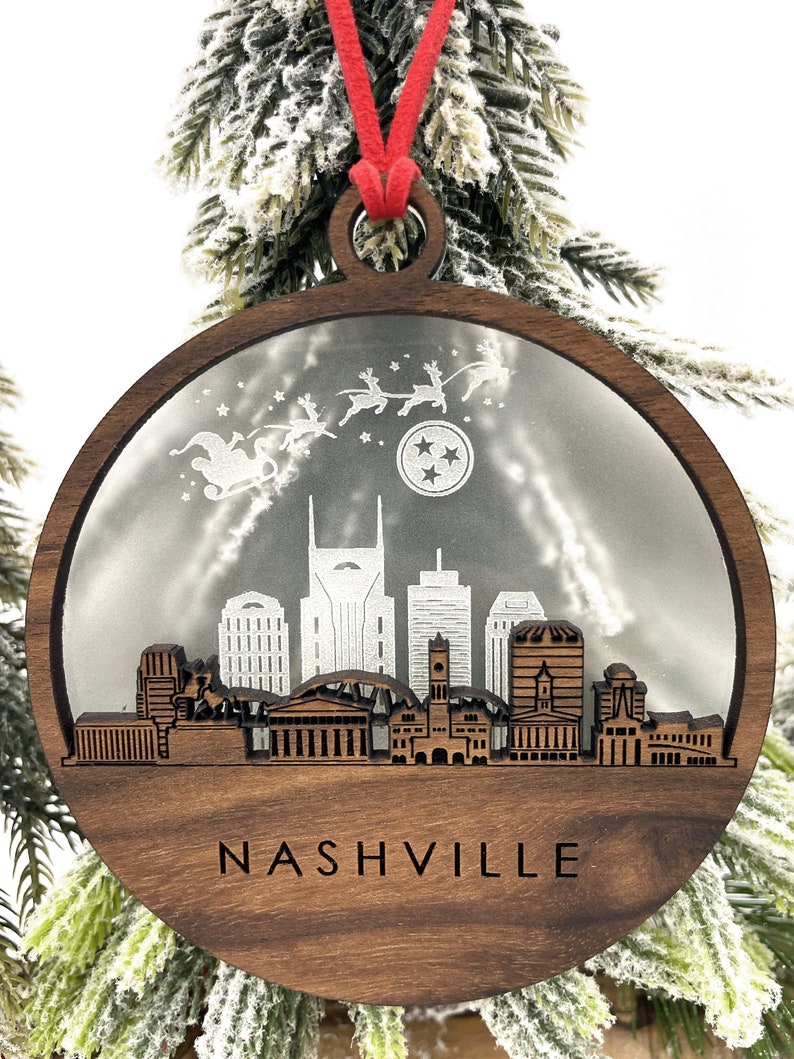 Nashville Skyline Christmas Ornament Custom Nashville Ornament Nashville Tennessee Ornament Laser Cut Custom Ornament 2024 Walnut