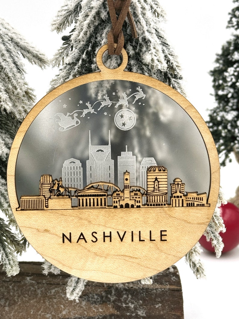 Nashville Skyline Christmas Ornament Custom Nashville Ornament Nashville Tennessee Ornament Laser Cut Custom Ornament 2024 image 3